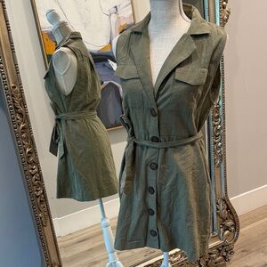 Sleeveless Olive Green Button-Down Dress